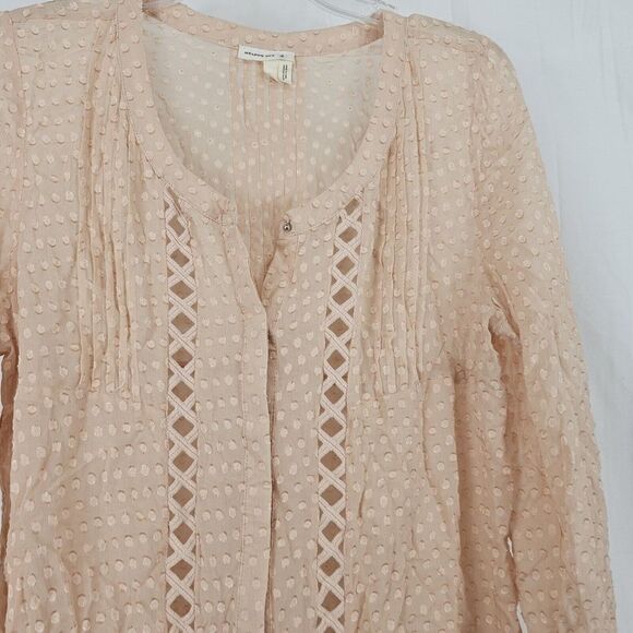 Meadow Rue Anthropologie Adoria Swiss Dot Lattice Detail Silk Blend Top Size Med - Picture 3 of 6